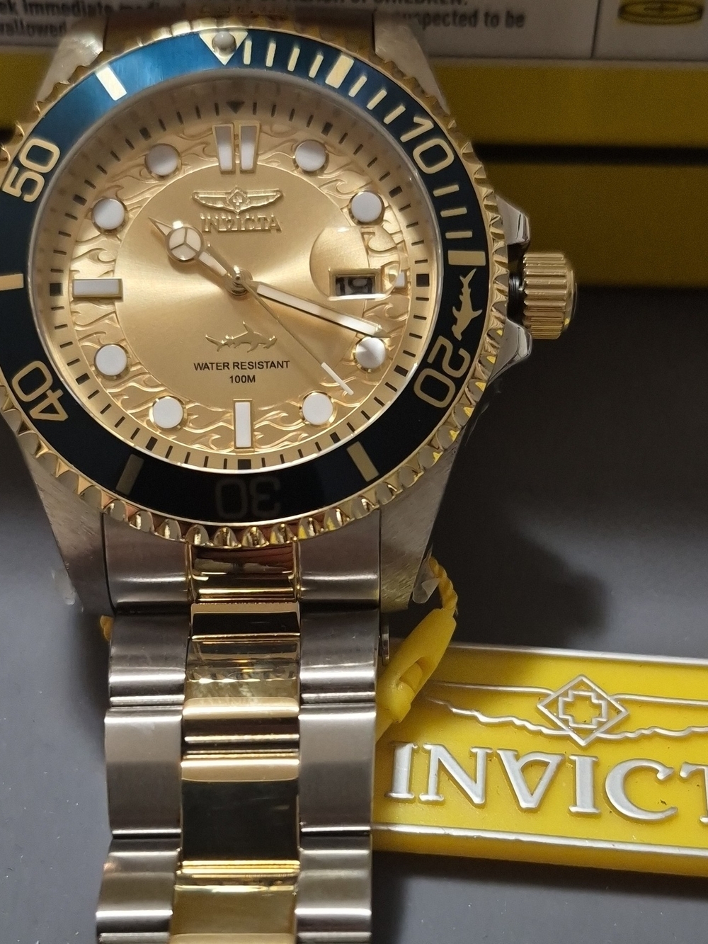Invicta Pro Diver Current Two-Tone Gold Dial Dive Watch with Black Bezel
